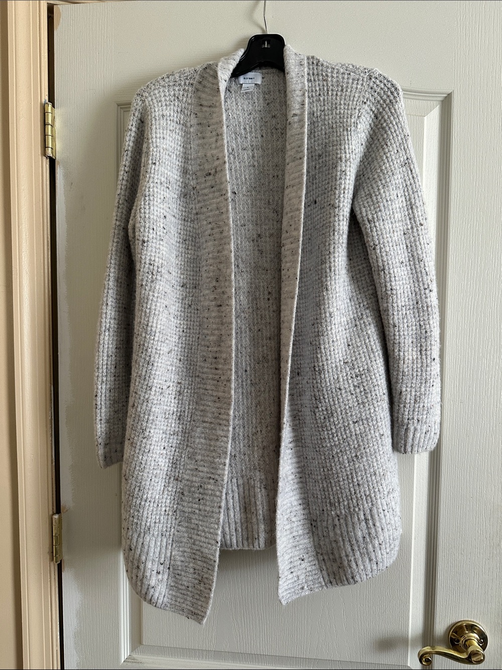 COZY/WARM GREY Open-Front Speckled Knit Cardigan Sweater - Light Gray